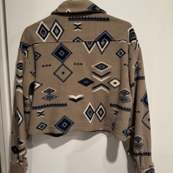 Simons Twik Aztec Fleece jacket shacket beige brown warm USS cropped cozy rare - Picture 3 of 7